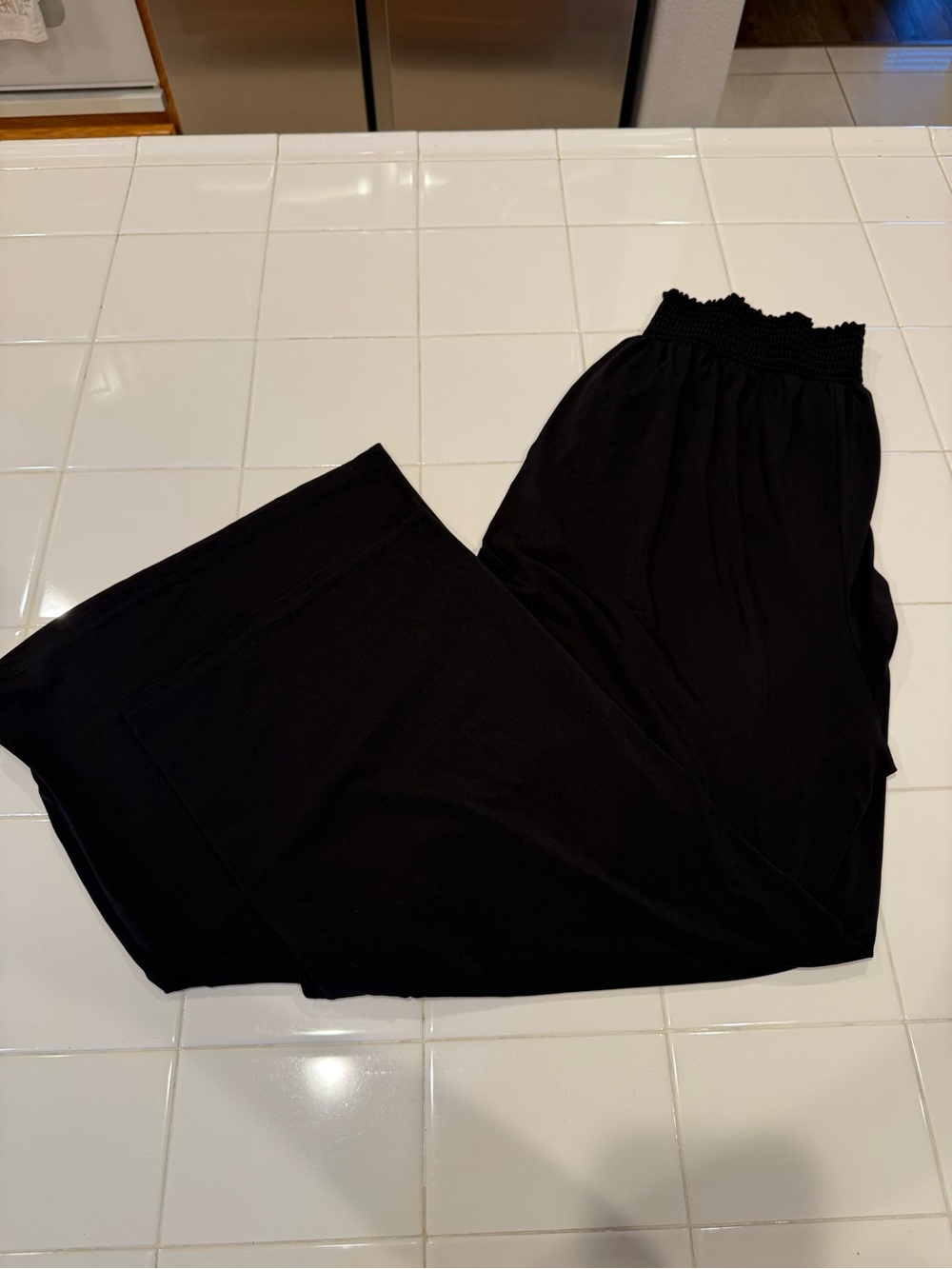 Smocked Waist Wide Leg Pants - Black